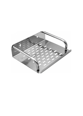 2jp-2 Wall-mounted stainless-steel bathroom shelf with drainage holes in chrome finish.