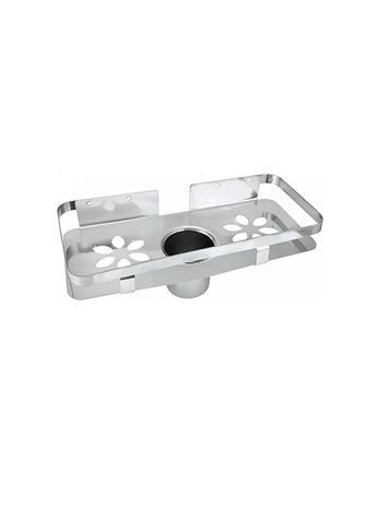 2jp-2 Wall-mounted stainless-steel bathroom shelf & Toothpaste, Toothbrush holder with drainage holes in chrome finish.