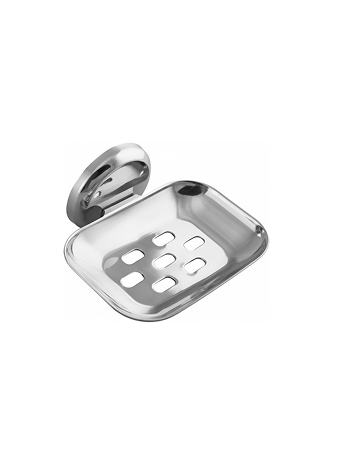 2jp-3 Chrome-finish single stainless-steel soap holder with drainage holes.