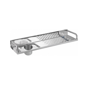 Wall-mounted stainless-steel bathroom shelf & Toothpaste, Toothbrush holder with drainage holes in chrome finish.