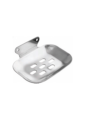 2jp-4 Chrome-finish single stainless-steel soap holder with drainage holes.