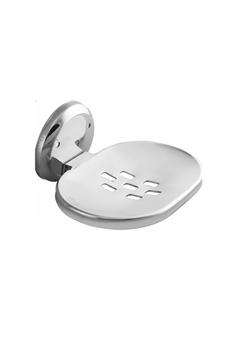 2jp-4 Chrome-finish single stainless-steel soap holder with drainage holes.