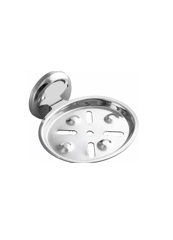 2jp Chrome-finish single stainless-steel soap holder with drainage holes.