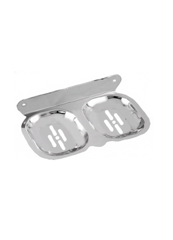 2jp Chrome-finish double stainless-steel soap holder with drainage holes.