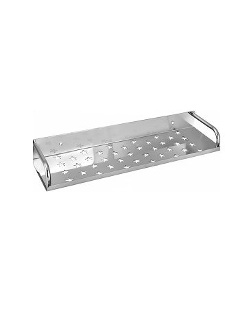 2jp Wall-mounted stainless-steel bathroom shelf with drainage holes in chrome finish.