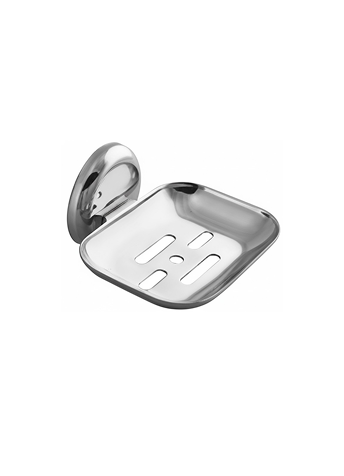 3jp-3 Chrome-finish single stainless-steel soap holder with drainage holes.