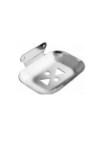 3jp-3 Chrome-finish single stainless-steel soap holder with drainage holes.