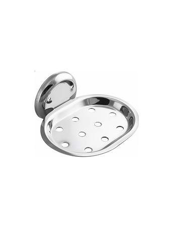 3jp Chrome-finish single stainless-steel soap holder with drainage holes.