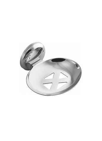 4jp-1 Chrome-finish single stainless-steel soap holder with drainage holes.
