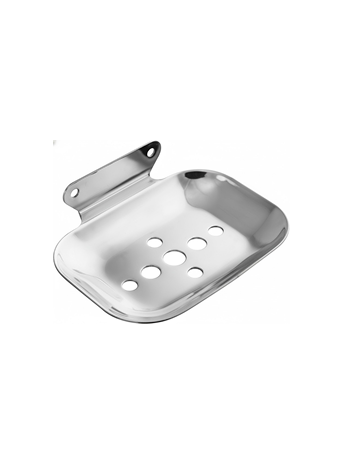 4jp-3 Chrome-finish single stainless-steel soap holder with drainage holes.