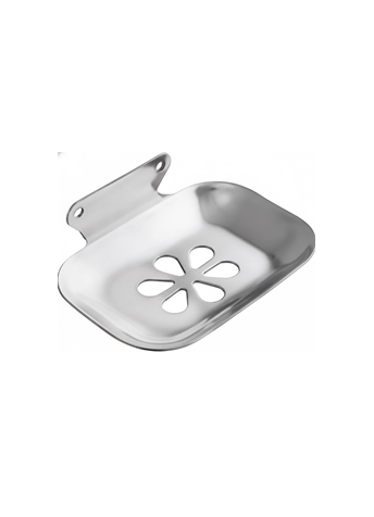4jp-4 Chrome-finish single stainless-steel soap holder with drainage holes.